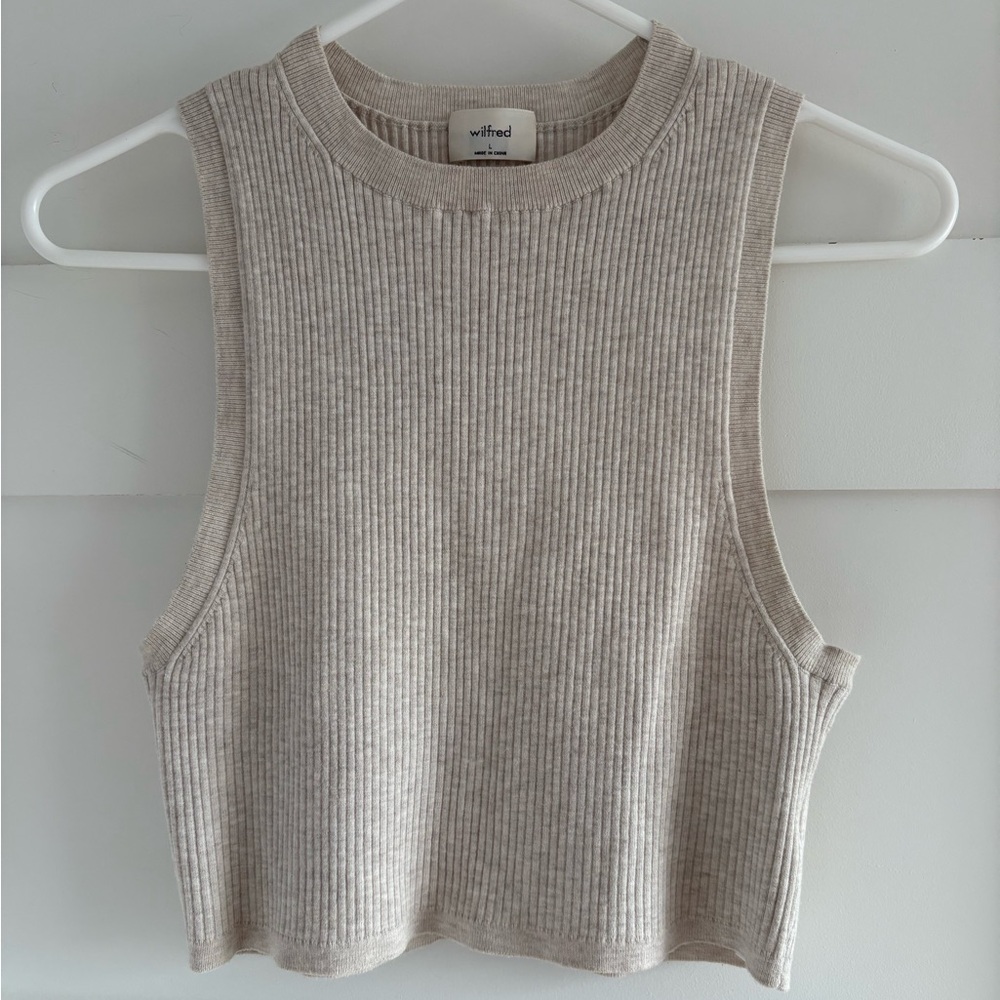 Aritzia Wilfred Reso Cropped Crew Neck Sweater Tank Heather Oatmeal size L